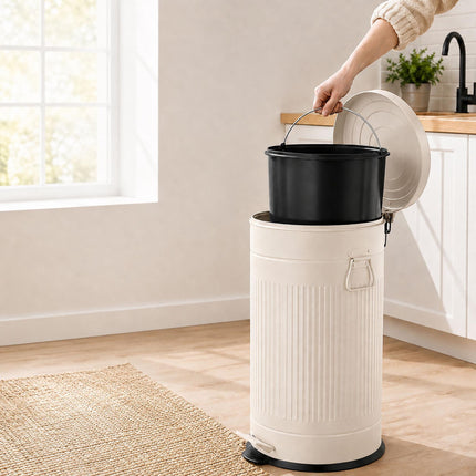 Retro Pedal Waste Bin 40 L with Soft-Close Lid, Cream, Iron