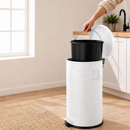 Retro Pedal Waste Bin 40 L with Soft-Close Lid, White, Iron