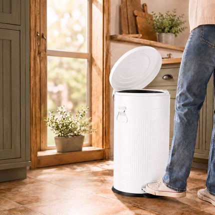 Retro Pedal Waste Bin 40 L with Soft-Close Lid, White, Iron