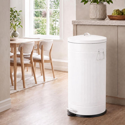 Retro Pedal Waste Bin 40 L with Soft-Close Lid, White, Iron