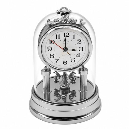 Retro Silver Desk Clock with Rotating Pendulum
