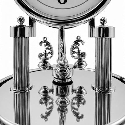 Retro Silver Desk Clock with Rotating Pendulum