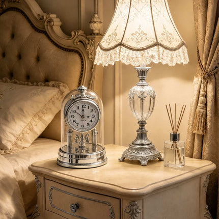 Retro Silver Desk Clock with Rotating Pendulum