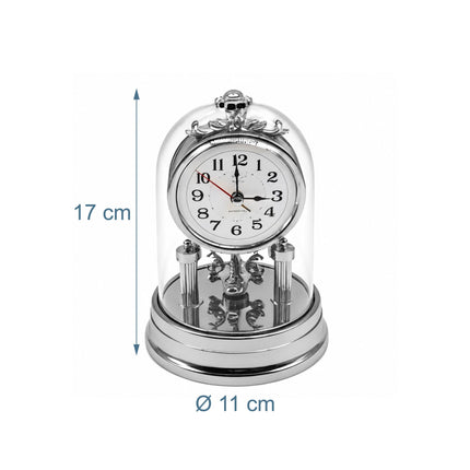 Retro Silver Desk Clock with Rotating Pendulum