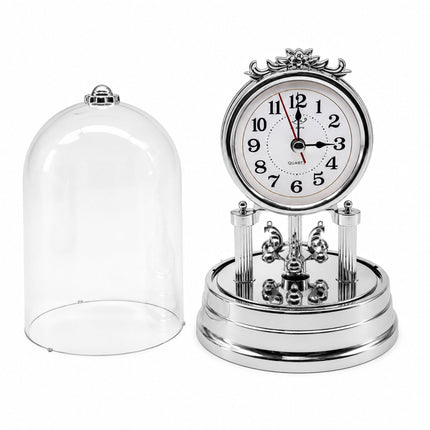 Retro Silver Desk Clock with Rotating Pendulum