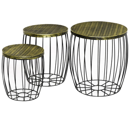 Metallkorb-Set im Retro-Stil, 3-teilig – Natur & Schwarz