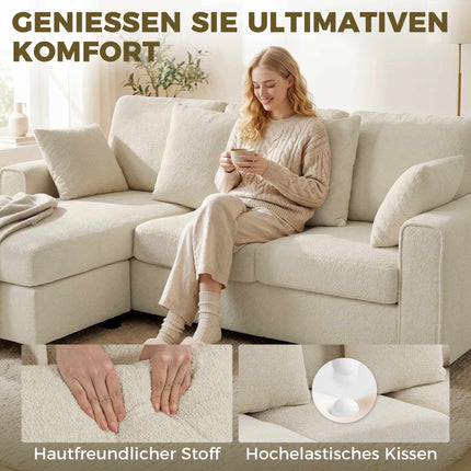 Umkehrbares Chaise 3-Sitzer Samtsofa, Beige, Tiefe Sitze