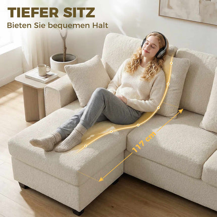 Umkehrbares Chaise 3-Sitzer Samtsofa, Beige, Tiefe Sitze