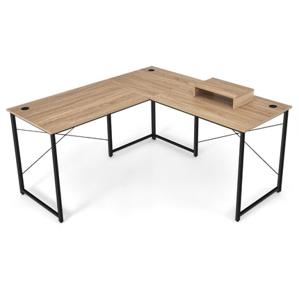 Reversible L-Shaped Computer Desk with Monitor Stand
