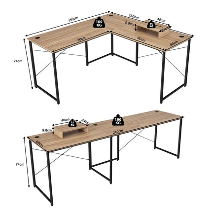 Reversible L-Shaped Computer Desk with Monitor Stand