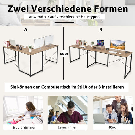 Reversible L-Shaped Computer Desk with Monitor Stand