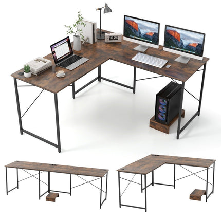 Reversibler L-förmiger Schreibtisch mit Ladestation, Braun