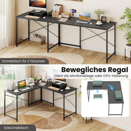 L-förmiger Schreibtisch mit Ladestation, umrüstbar, Grau