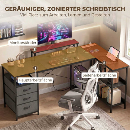 Reversible L-Shaped Desk with Drawers, Black, 170 cm