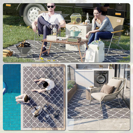 Wendbarer Outdoor-Teppich, wasserdicht, 182x274 cm, Grau/Weiß