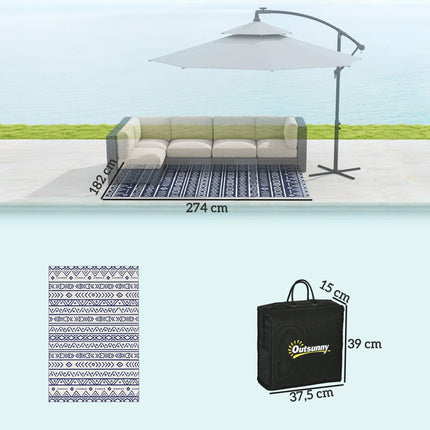 Reversible Outdoor Rug, Weatherproof, 182x274 cm, Blue/White