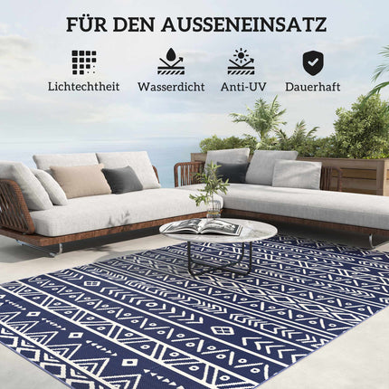 Reversible Outdoor Rug, Weatherproof, 182x274 cm, Blue/White