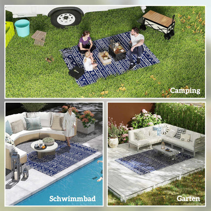 Reversible Outdoor Rug, Weatherproof, 182x274 cm, Blue/White