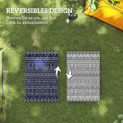 Reversible Outdoor Rug, Weatherproof, 182x274 cm, Blue/White