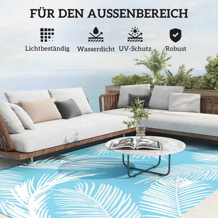 Reversible Outdoor Rug, Weatherproof, 274 x 182 cm, Light Blue/White