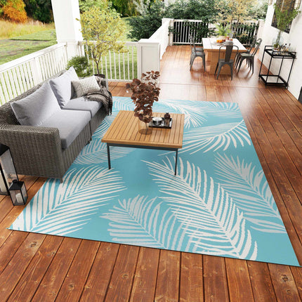 Reversible Outdoor Rug, Weatherproof, 274 x 182 cm, Light Blue/White