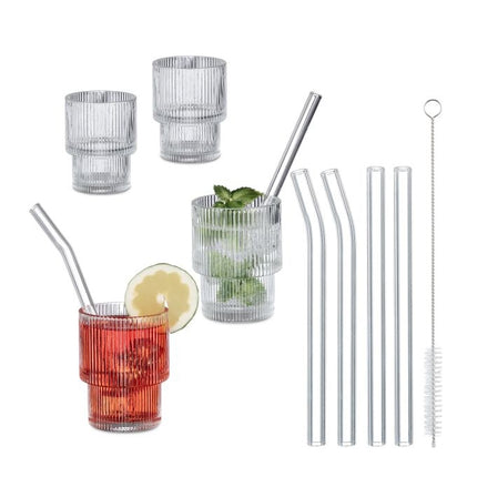 Ribbed drinking glasses 4-pack