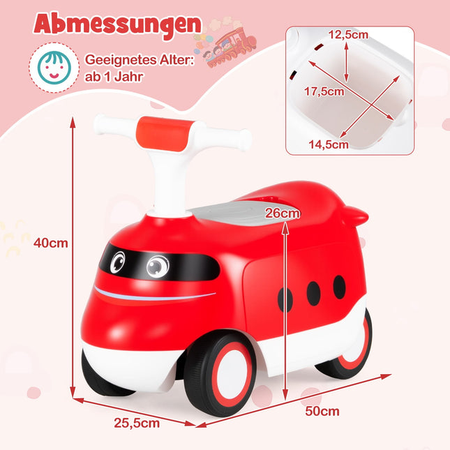 Kinder-Rutschauto mit Hupe und Stauraum, Rot