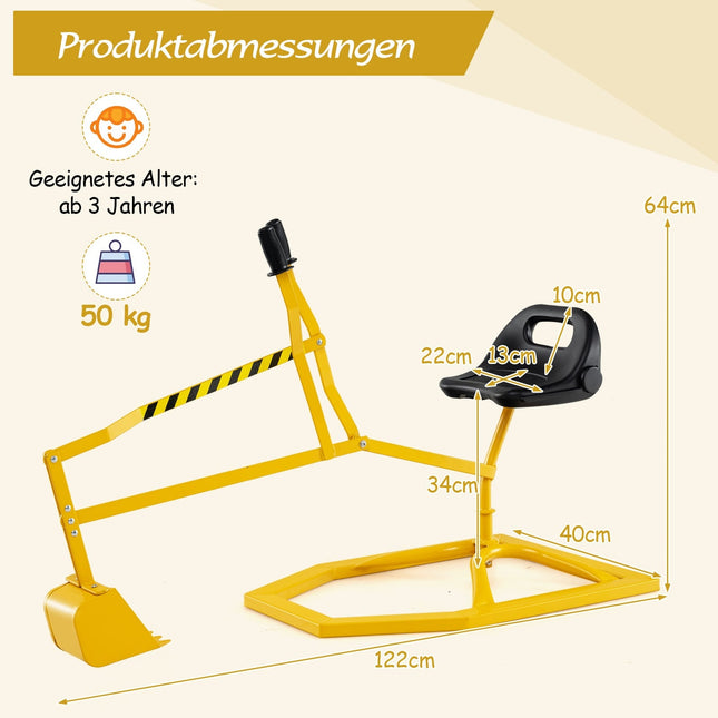 Metall-Bagger-Sitzspielzeug mit 360° drehbarem Sitz