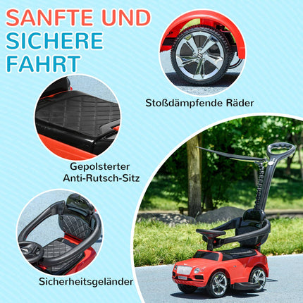 Rotes 3-in-1-Kinderauto mit Schiebestange und Stauraum, 1-3 Jahre
