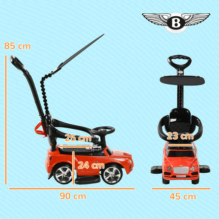 Rotes 3-in-1-Kinderauto mit Schiebestange und Stauraum, 1-3 Jahre
