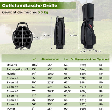 Rechtshänder Golfschlägersatz für Herren mit Standbag