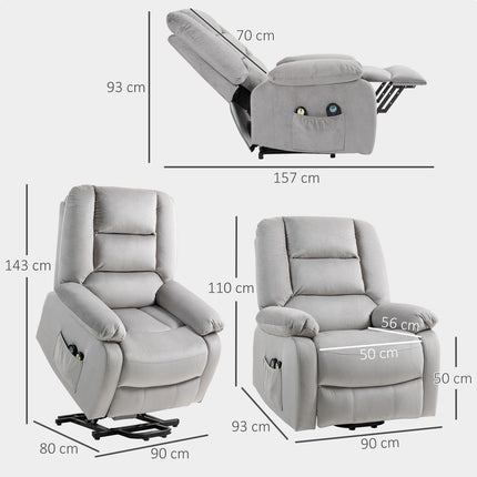 Riser chair with massage function, 90x93x110cm, light grey