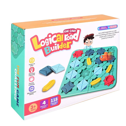 Road Building Logic Game for Children, 38 x 38 cm Board, 4 Ramps