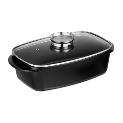 Roaster with lid and seasoning button