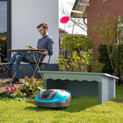 Robot lawnmower garage in wood