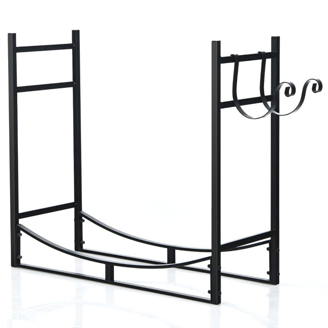 Robust fireplace shelf firewood rack with removable kindling holder 84 x 33 x 76 cm black