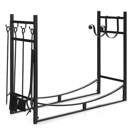 Râtelier à bois robuste et ensemble d'outils avec supports à bois d'allumage et pelle 91x33x76cm noir
