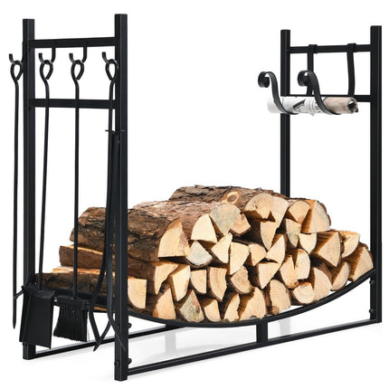 Râtelier à bois robuste et ensemble d'outils avec supports à bois d'allumage et pelle 91x33x76cm noir