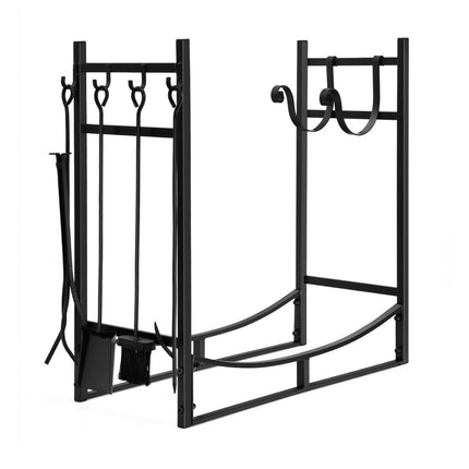 Robustes Metall Kaminholzregal &amp; Werkzeugset Kaminholzhalter mit Schaufel 76x33x76cm schwarz