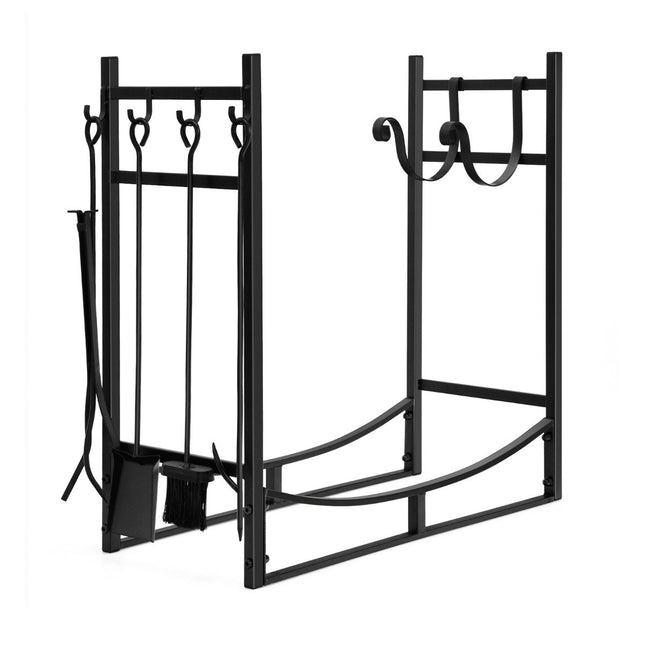 Robustes Metall Kaminholzregal &amp; Werkzeugset Kaminholzhalter mit Schaufel 76x33x76cm schwarz