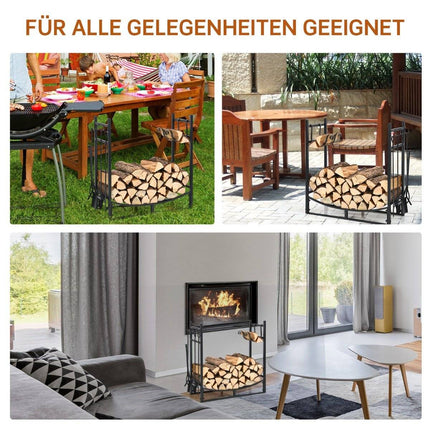 Robustes Metall Kaminholzregal &amp; Werkzeugset Kaminholzhalter mit Schaufel 76x33x76cm schwarz