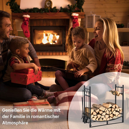 Robustes Metall Kaminholzregal &amp; Werkzeugset Kaminholzhalter mit Schaufel 76x33x76cm schwarz