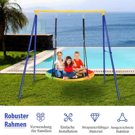 Robustes Metall Schaukelgestell A-Rahmen Gartenschaukelgestell 194 x 184 x 180 cm Blau + Gelb