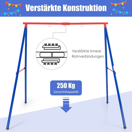 Robustes Metall Schaukelgestell A-Rahmen Gartenschaukelgestell 194 x 184 x 180 cm Rot + Blau