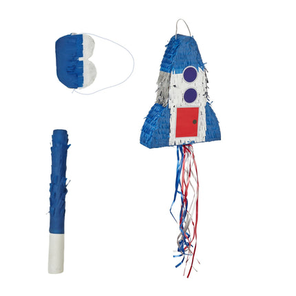 Raketen-Piñata-Set mit Schlagstock und Maske für Partys