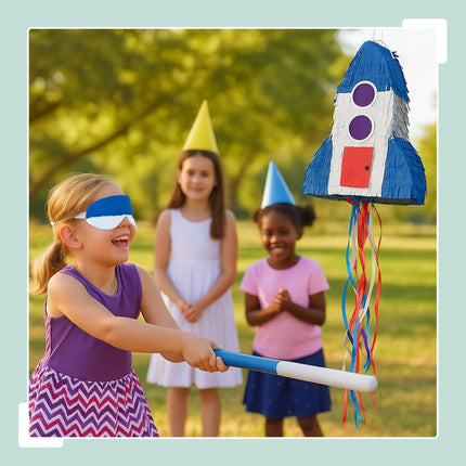 Raketen-Piñata-Set mit Schlagstock und Maske für Partys