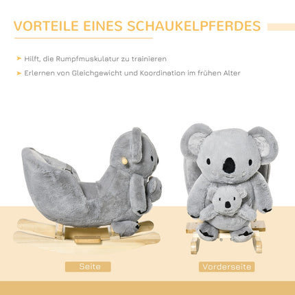 Koala swing toy for toddlers, gray plush and wood