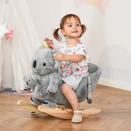 Koala swing toy for toddlers, gray plush and wood