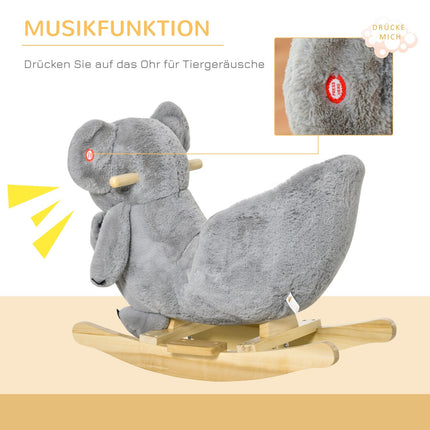 Koala swing toy for toddlers, gray plush and wood