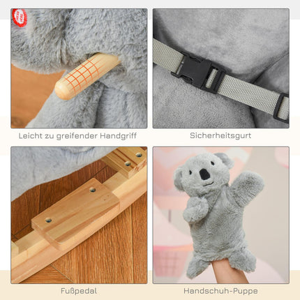 Koala swing toy for toddlers, gray plush and wood
